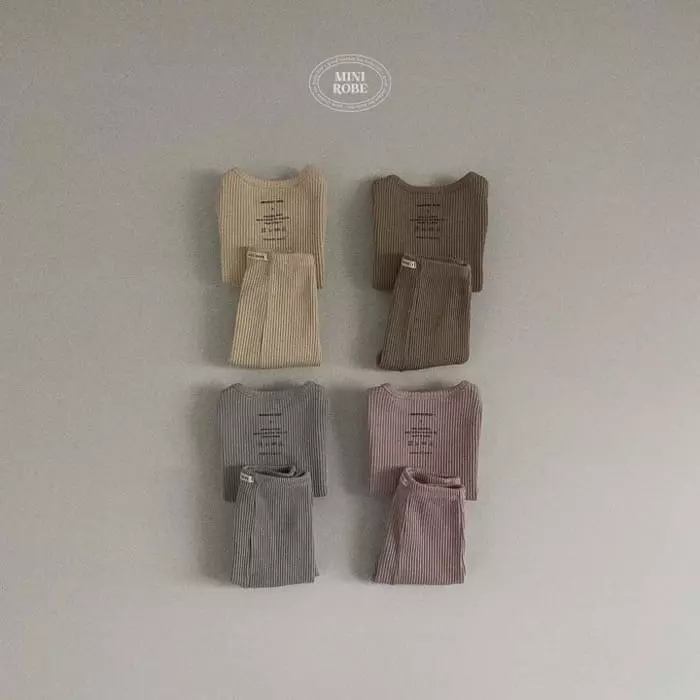 Mini Robe - Korean Baby Fashion - #babyootd - Bebe Half Rib Top Bottom Set