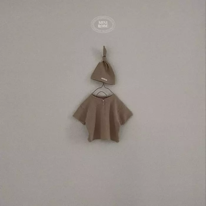 Mini Robe - Korean Baby Fashion - #babyoutfit - Bebe Waffle Piping Tee with Hat - 2