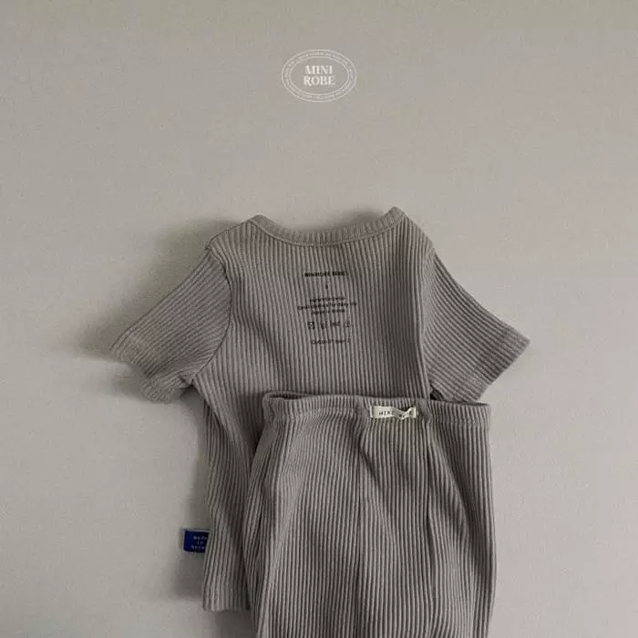 Mini Robe - Korean Baby Fashion - #babyoutfit - Bebe Half Rib Top Bottom Set - 3