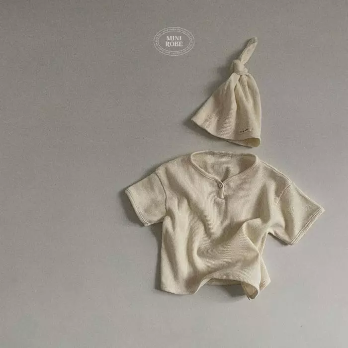 Mini Robe - Korean Baby Fashion - #babyoutfit - Bebe Waffle Piping Tee with Hat - 4