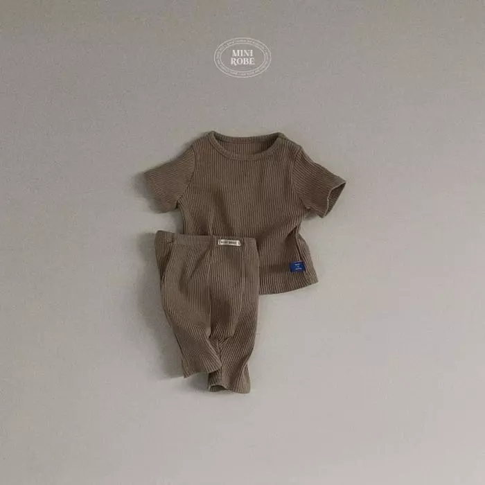 Mini Robe - Korean Baby Fashion - #babyoutfit - Bebe Half Rib Top Bottom Set - 4