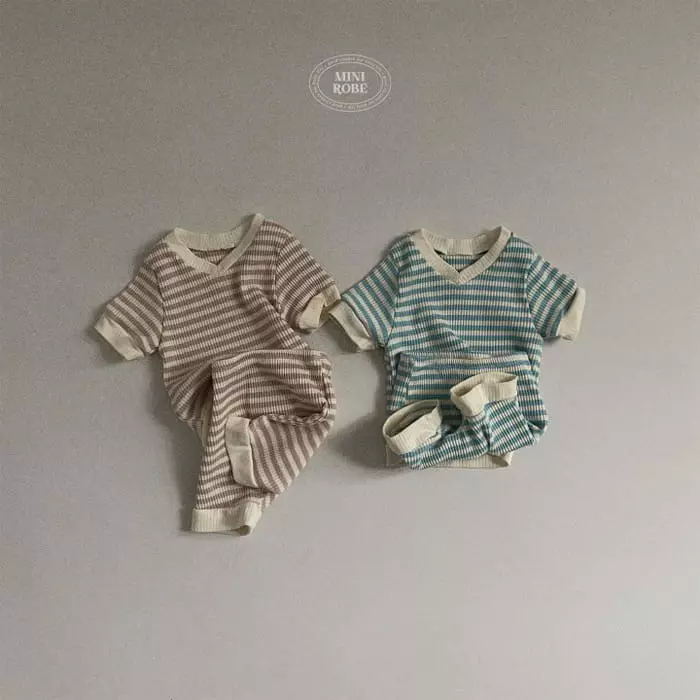 Mini Robe - Korean Baby Fashion - #onlinebabyboutique - Bebe Triangle Top Bottom Set - 9