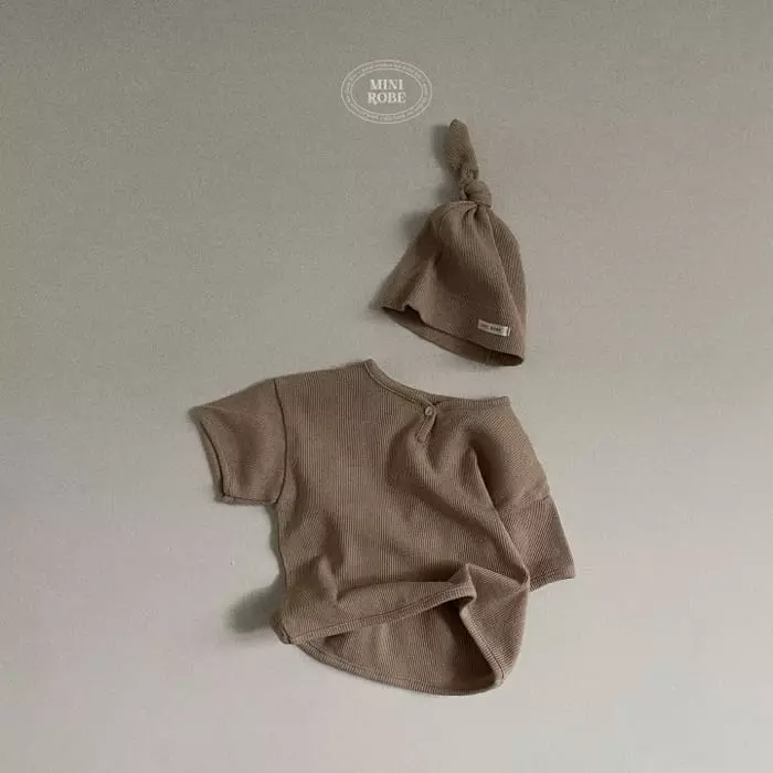 Mini Robe - Korean Baby Fashion - #onlinebabyboutique - Bebe Waffle Piping Tee with Hat - 5