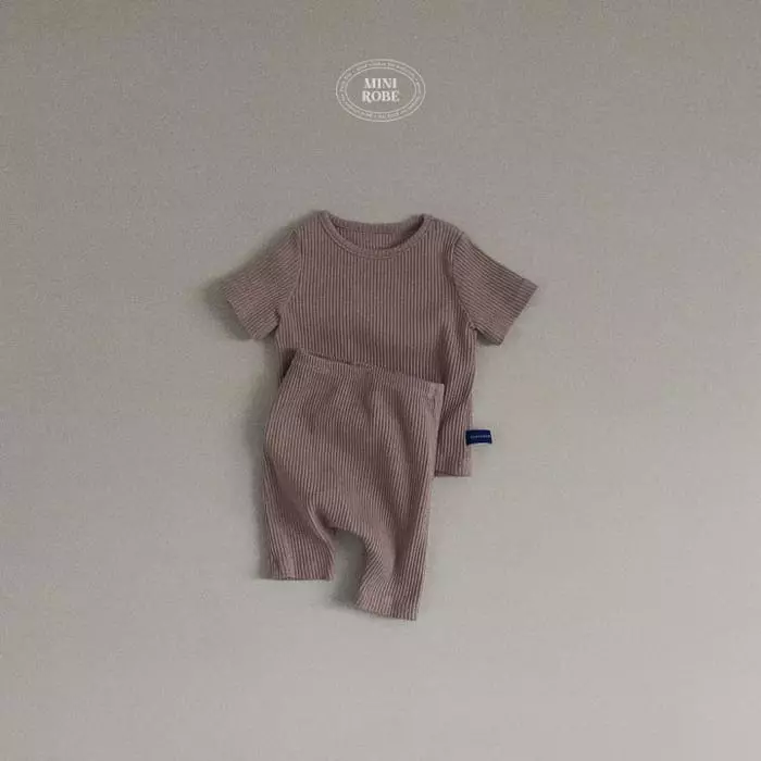 Mini Robe - Korean Baby Fashion - #onlinebabyshop - Bebe Half Rib Top Bottom Set - 6