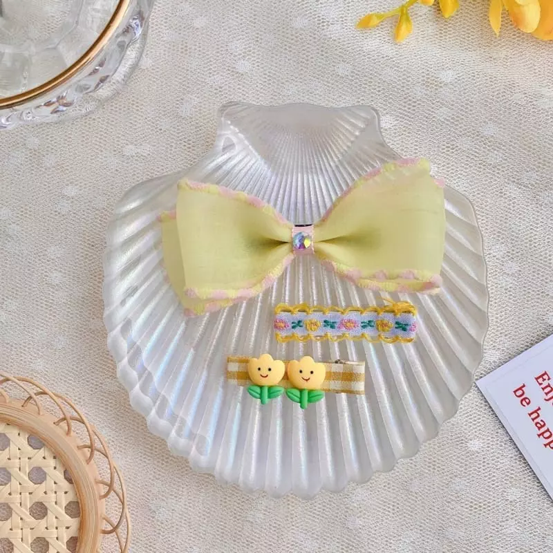 Mins - Korean Children Fashion - #childrensboutique - Yellow Stitch Hairpin Set - 2