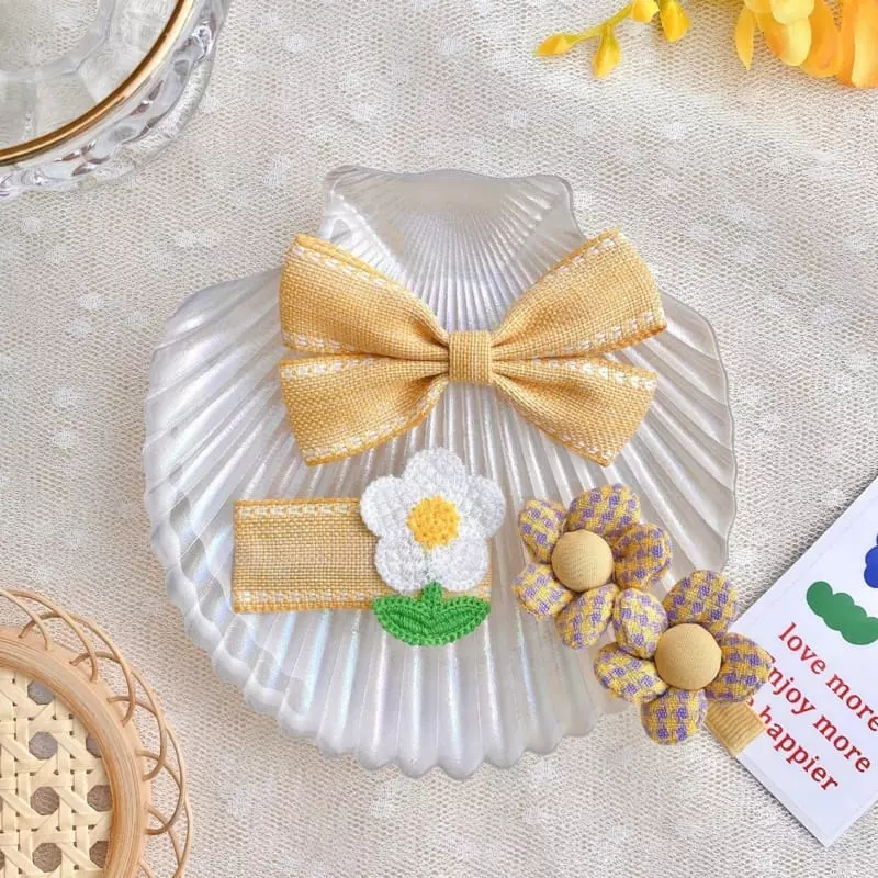 Mins - Korean Children Fashion - #designkidswear - Yellow Stitch Hairpin Set - 3