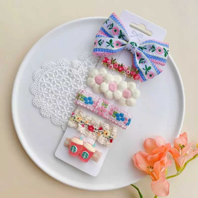 Mins - Korean Children Fashion - #fashionkids - Pinky Floral Hairpin Set - 4