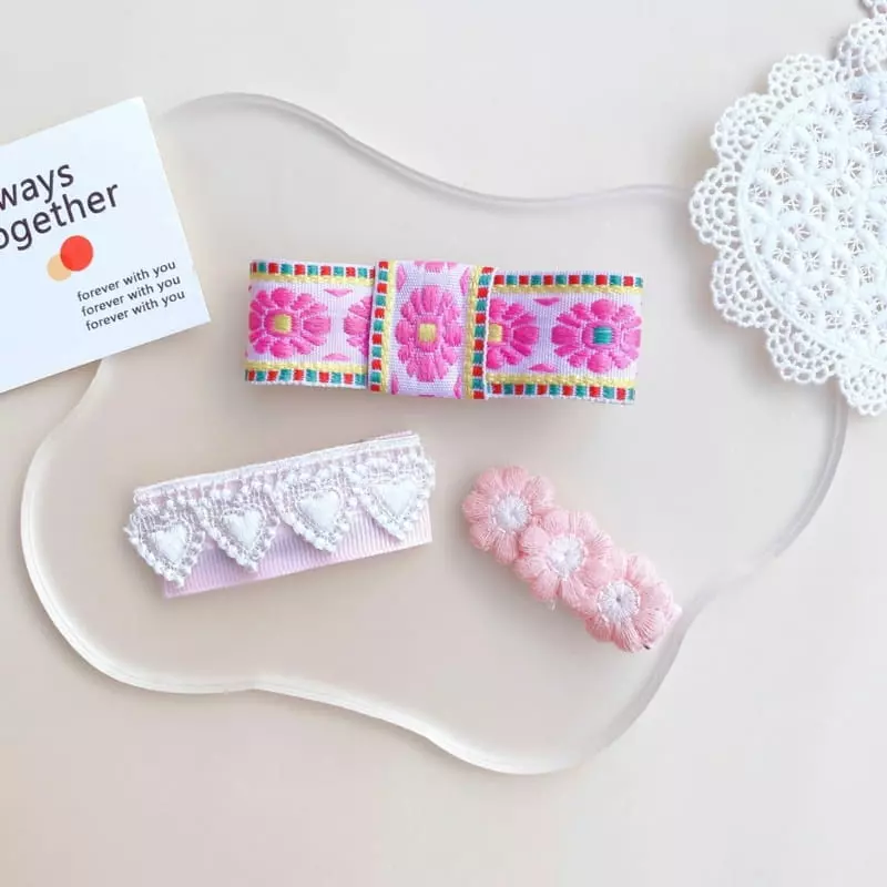 Mins - Korean Children Fashion - #stylishchildhood - Pink Lace Hairpin - 3