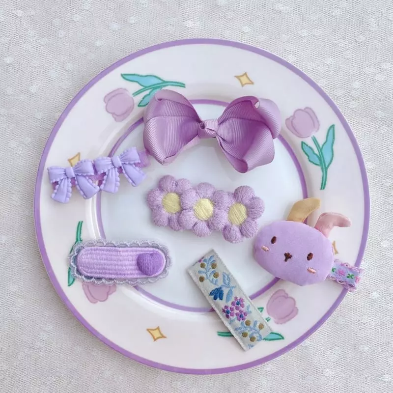 Mins - Korean Children Fashion - #toddlerclothing - Lamer Purple Hairpin Set