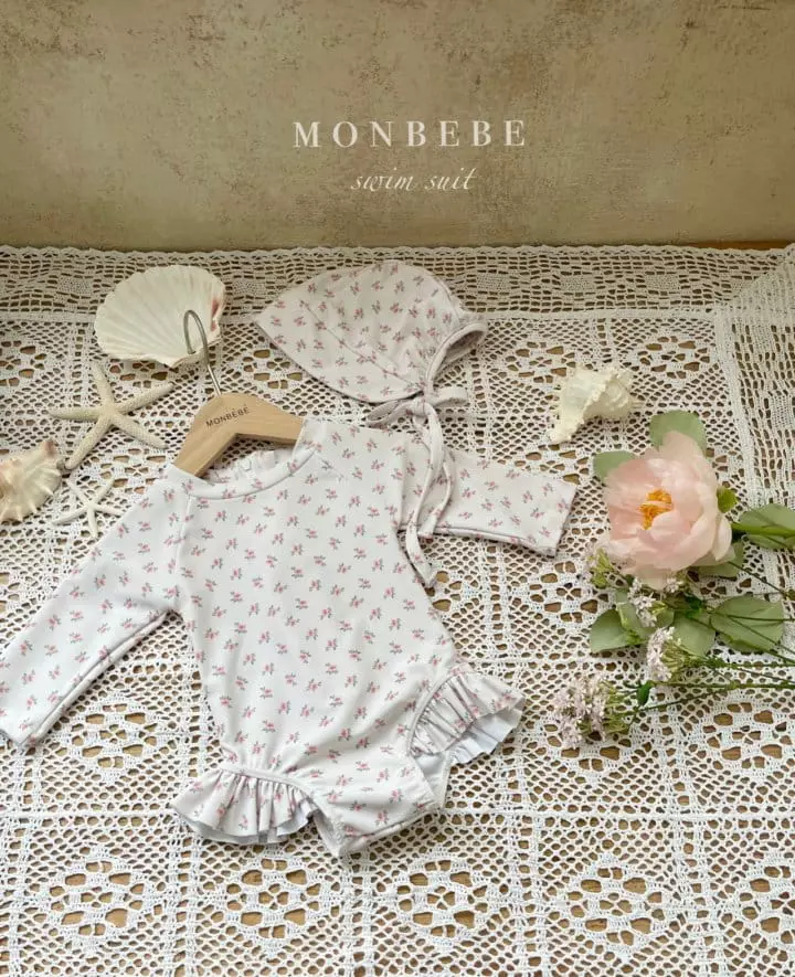 Monbebe - Korean Baby Fashion - #babygirlfashion - Baby Flower Rashguard with Hat - 4