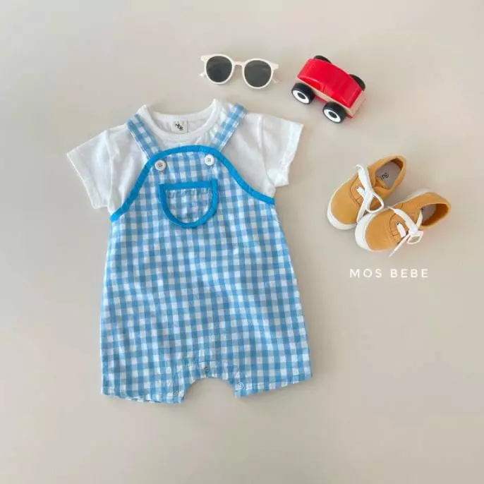 Mos Bebe - Korean Baby Fashion - #babyboutique - Check Dungarees - 10