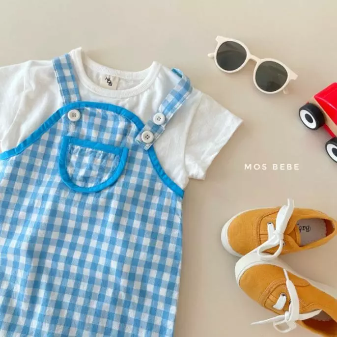 Mos Bebe - Korean Baby Fashion - #babyclothing - Check Dungarees - 12