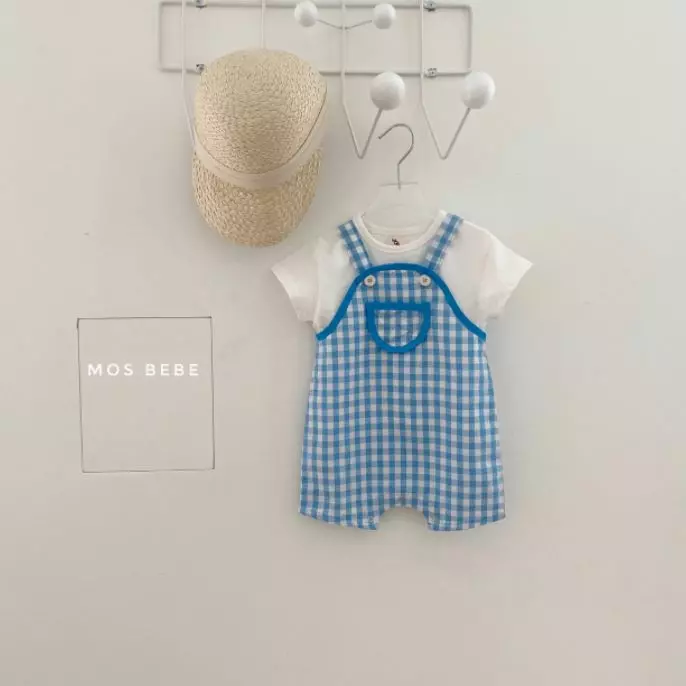 Mos Bebe - Korean Baby Fashion - #babyootd - Check Dungarees - 3