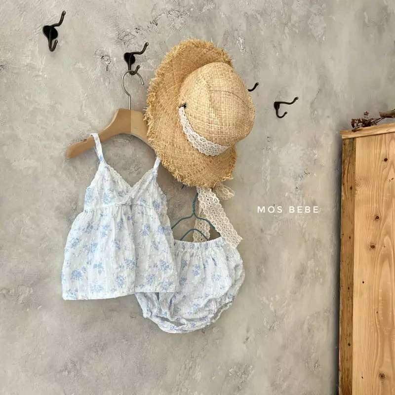 Mos Bebe - Korean Baby Fashion - #babyoutfit - Rose Sleeveless Top Bottom Set