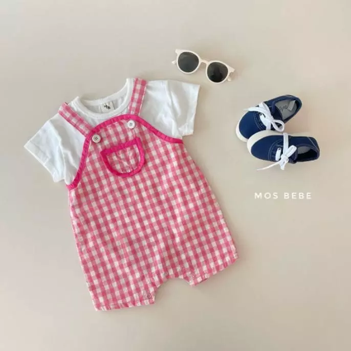 Mos Bebe - Korean Baby Fashion - #babyoutfit - Check Dungarees - 5