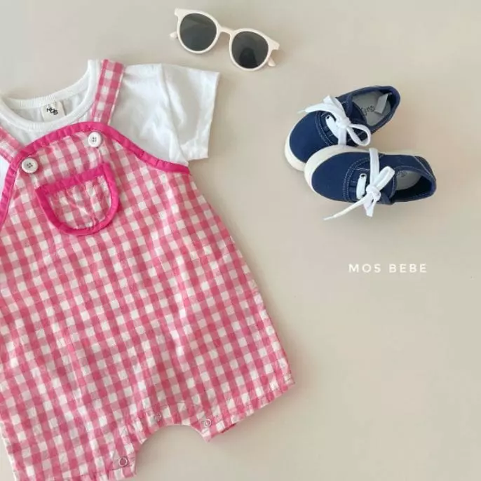 Mos Bebe - Korean Baby Fashion - #babywear - Check Dungarees - 6