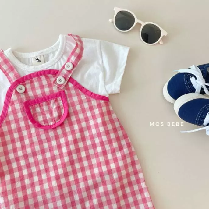 Mos Bebe - Korean Baby Fashion - #onlinebabyboutique - Check Dungarees - 7