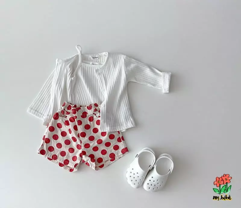 My Bebe - Korean Children Fashion - #childrensboutique - Eyelet Sleeveless Cardigan Set - 6