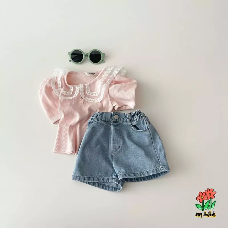 My Bebe - Korean Children Fashion - #kidsshorts - Lace Collar Tee - 11