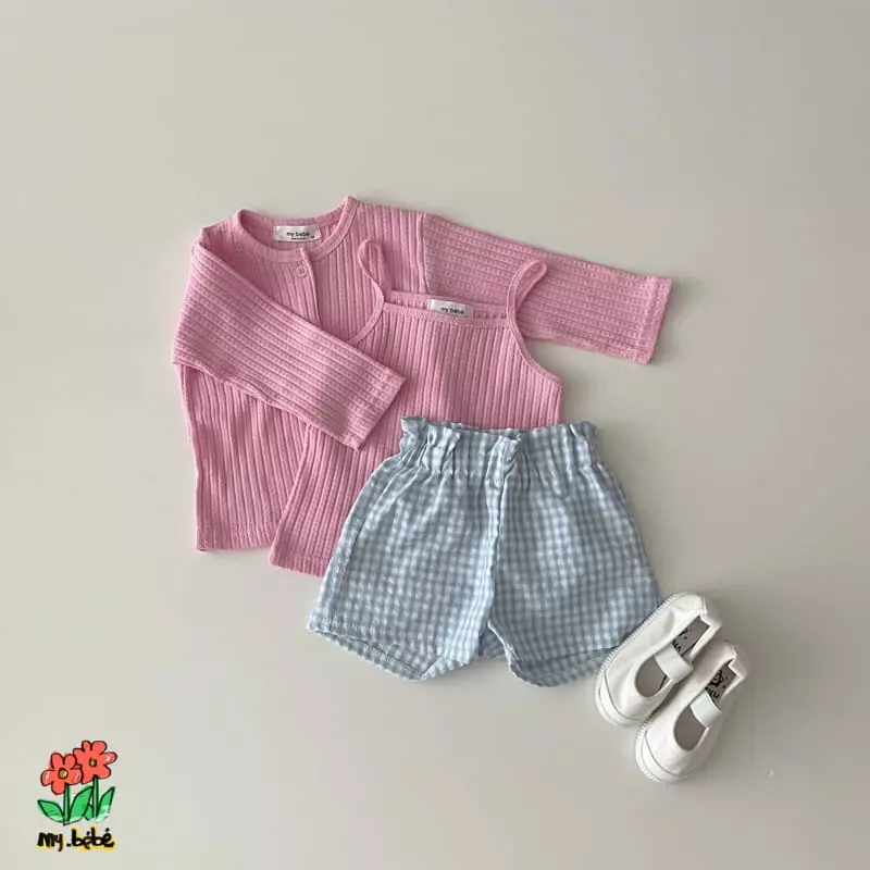 My Bebe - Korean Children Fashion - #kidsshorts - Eyelet Sleeveless Cardigan Set - 10