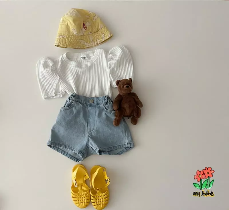 My Bebe - Korean Children Fashion - #kidsshorts - Rib Puff Tee - 8