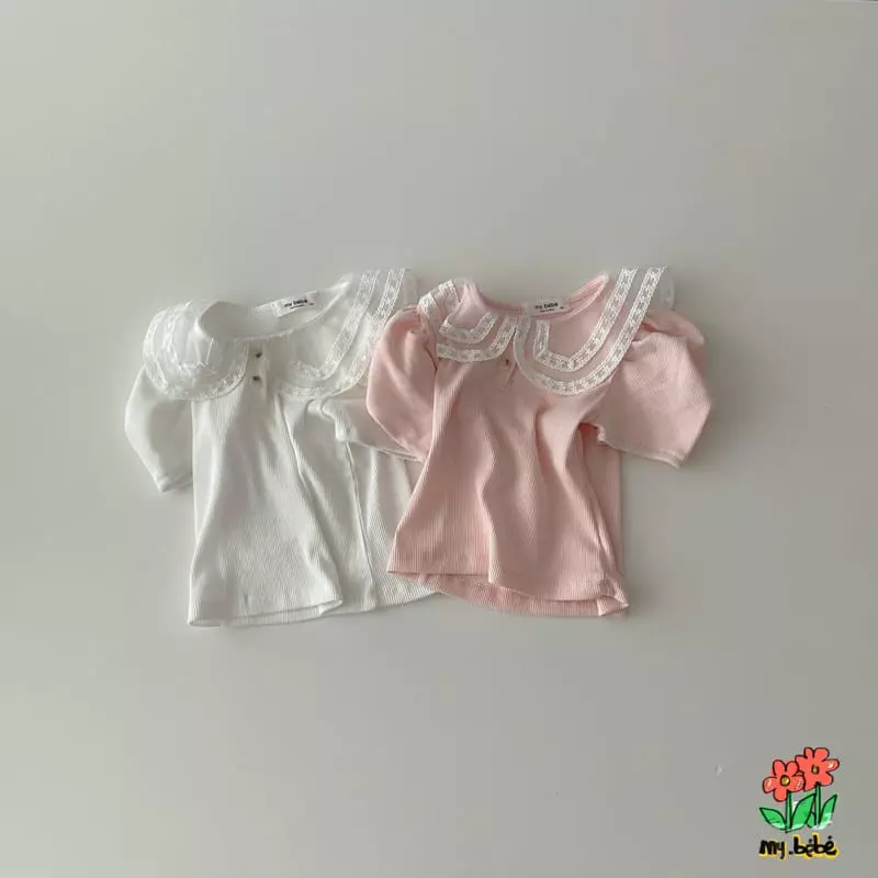 My Bebe - Korean Children Fashion - #minifashionista - Lace Collar Tee