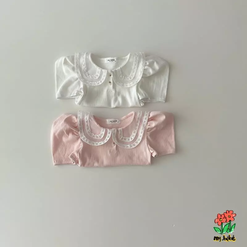 My Bebe - Korean Children Fashion - #prettylittlegirls - Lace Collar Tee - 2