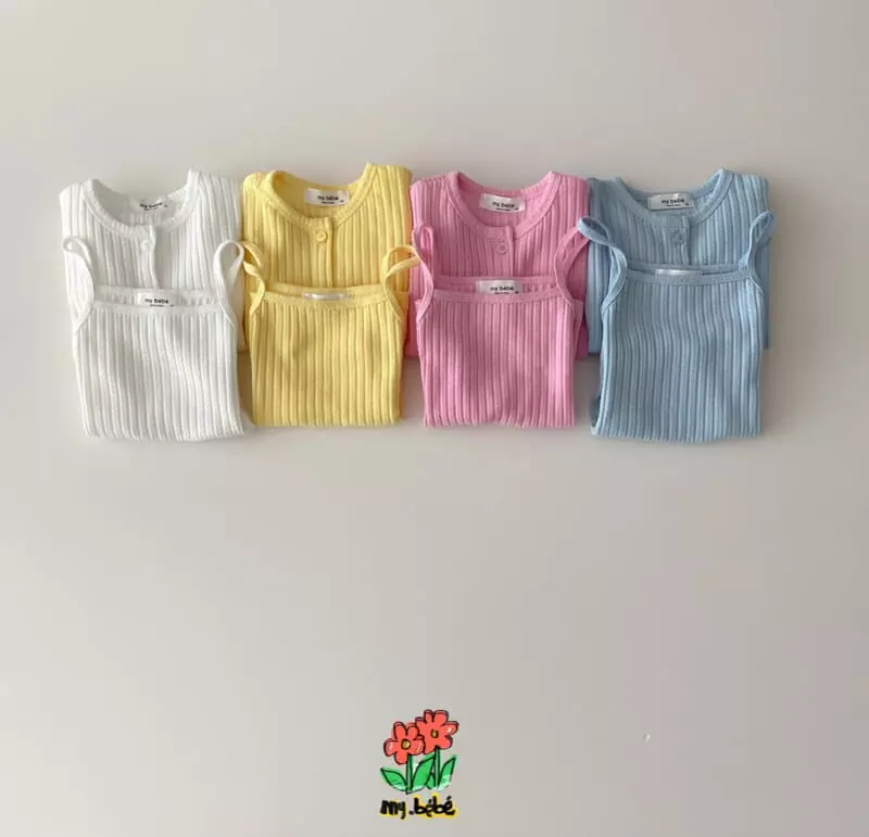 My Bebe - Korean Children Fashion - #prettylittlegirls - Eyelet Sleeveless Cardigan Set