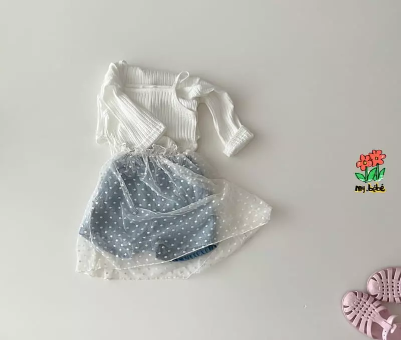 My Bebe - Korean Children Fashion - #toddlerclothing - Eyelet Sleeveless Cardigan Set - 4