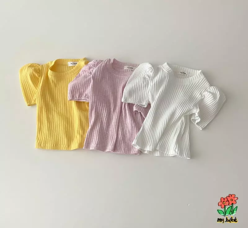 My Bebe - Korean Children Fashion - #stylishchildhood - Rib Puff Tee - 2