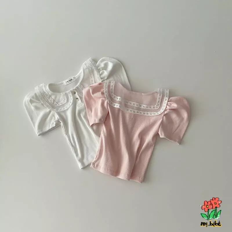 My Bebe - Korean Children Fashion - #todddlerfashion - Lace Collar Tee - 3