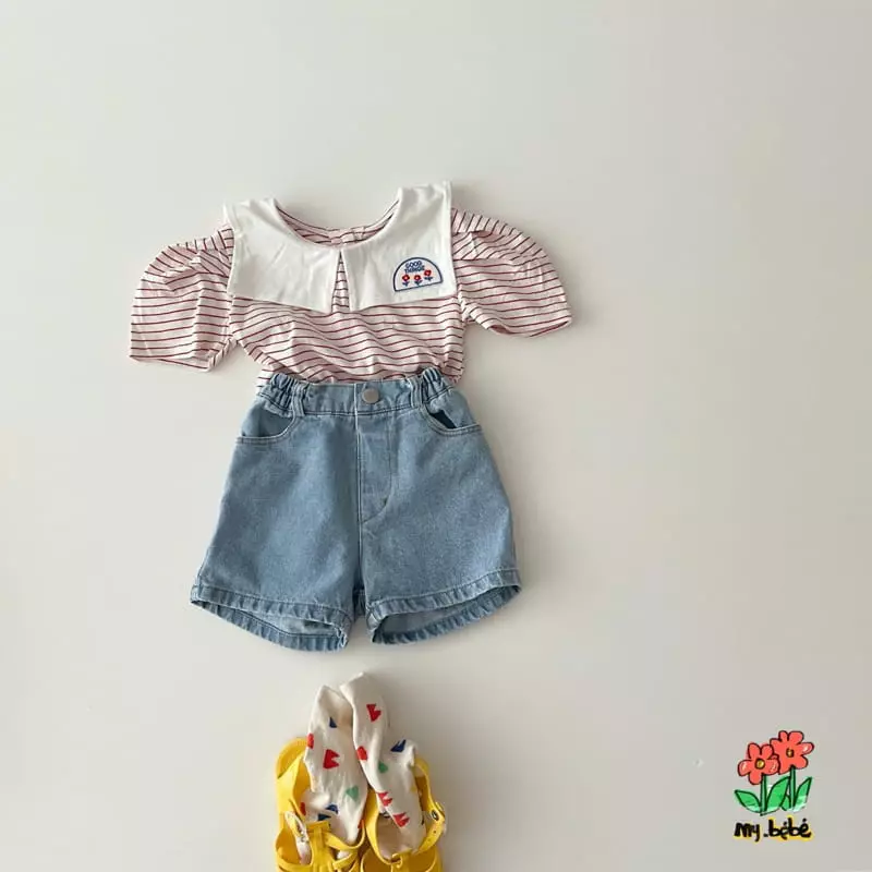 My Bebe - Korean Children Fashion - #toddlerclothing - Square Collar Tee - 2