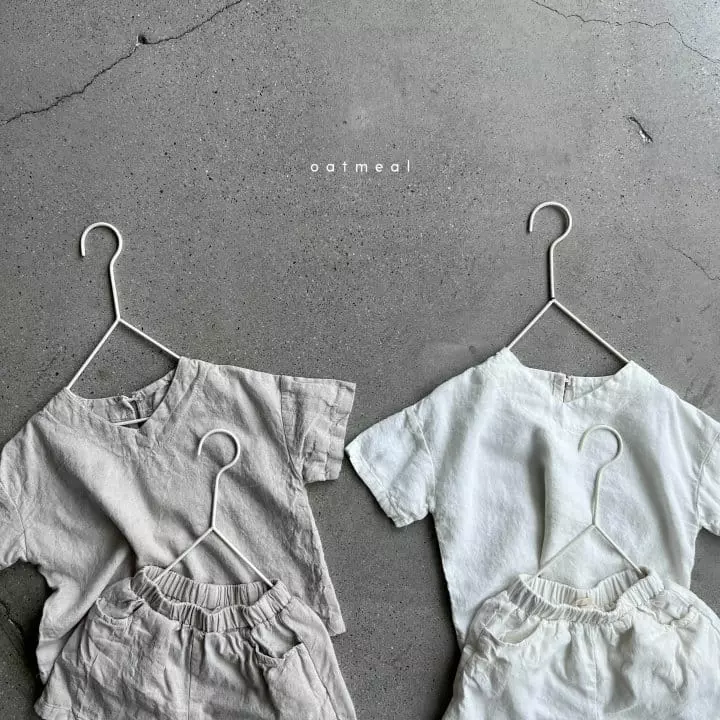 Oatmeal - Korean Children Fashion - #kidsshorts - Dagan Linen Top Bottom Set