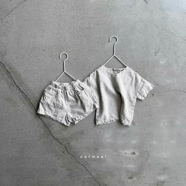 Oatmeal - Korean Children Fashion - #kidzfashiontrend - Dagan Linen Top Bottom Set - 3