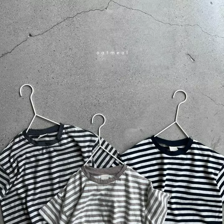 Oatmeal - Korean Children Fashion - #prettylittlegirls - Basic Stripes Round Tee