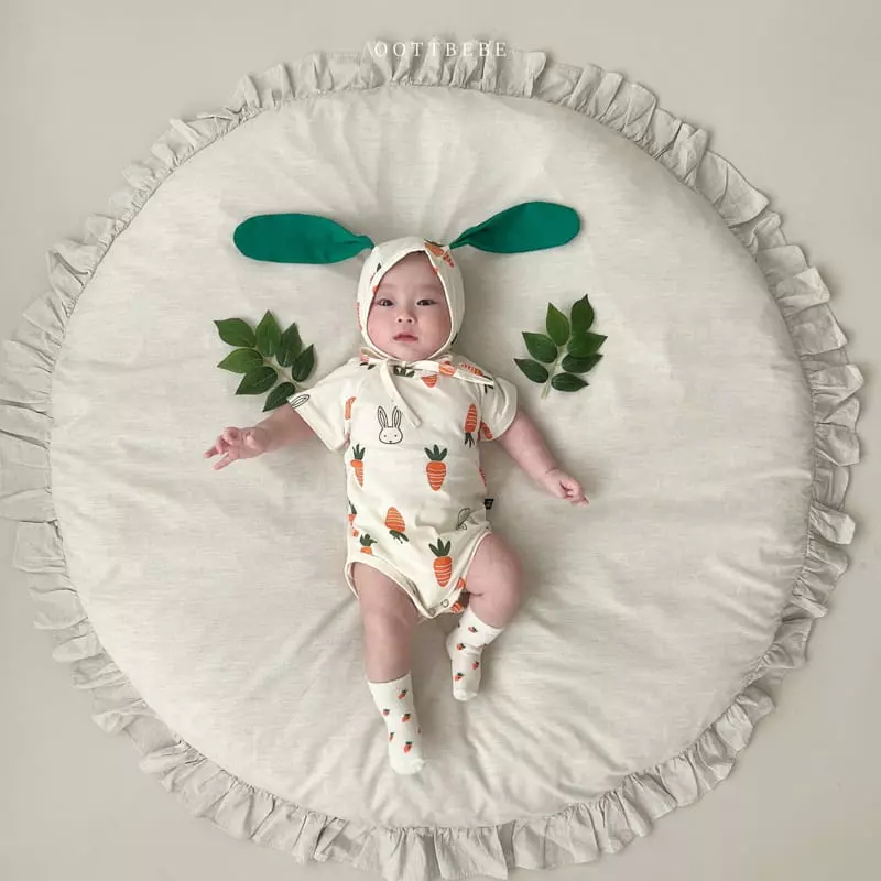 Oott Bebe - Korean Baby Fashion - #babyboutique - Vegetable Long Sleeves Bodysuit with Bonnet