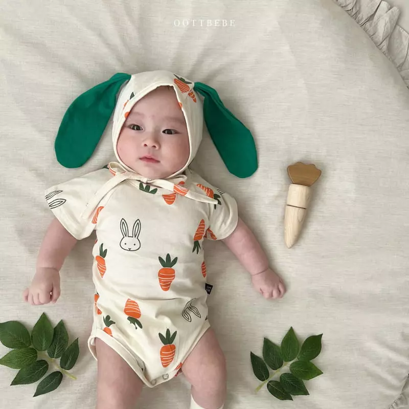 Oott Bebe - Korean Baby Fashion - #babyboutique - Vegetable Long Sleeves Bodysuit with Bonnet - 2
