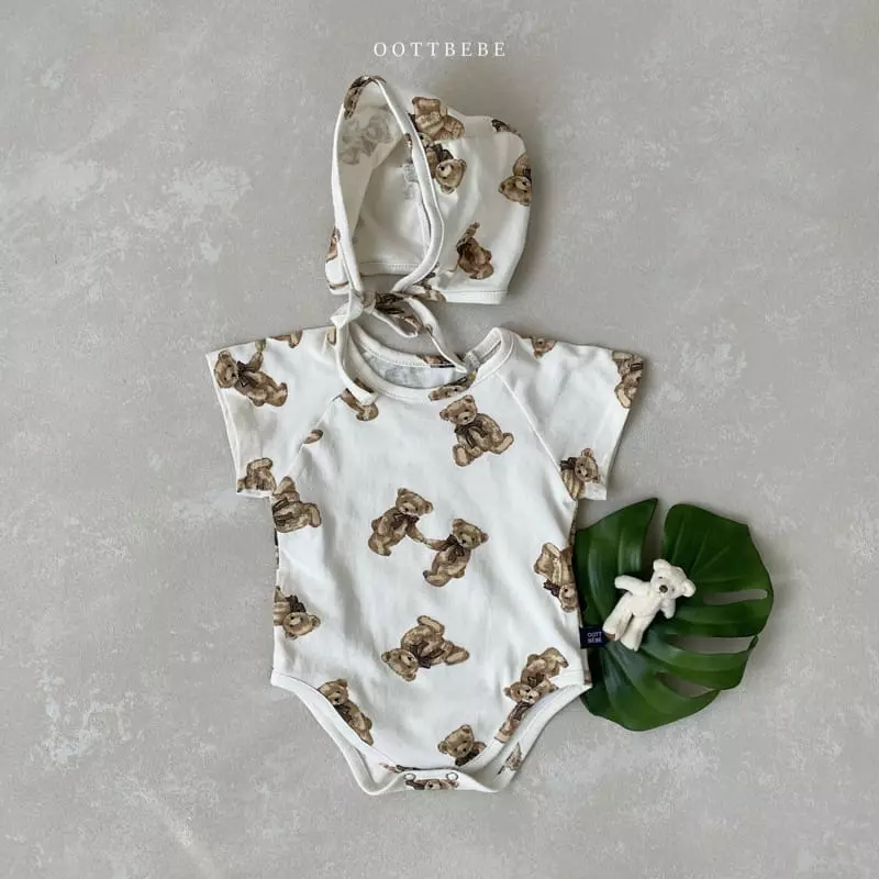 Oott Bebe - Korean Baby Fashion - #babyboutiqueclothing - Bear Doll Bodysuti with Bonnet - 5