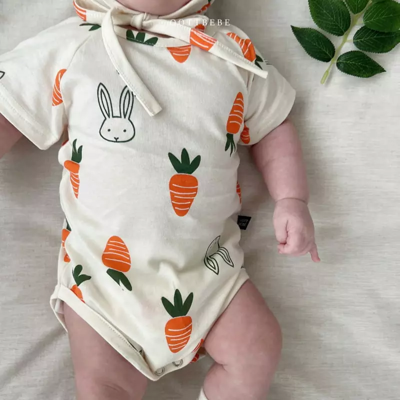 Oott Bebe - Korean Baby Fashion - #babyboutiqueclothing - Vegetable Long Sleeves Bodysuit with Bonnet - 3