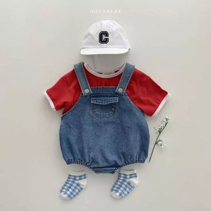 Oott Bebe - Korean Baby Fashion - #babyboutiqueclothing - Vivi Denim Dungarees Bodysuit - 2