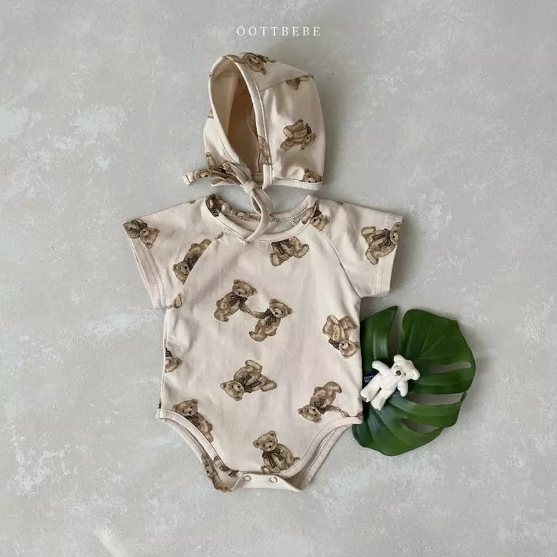 Oott Bebe - Korean Baby Fashion - #babyclothing - Bear Doll Bodysuti with Bonnet - 6