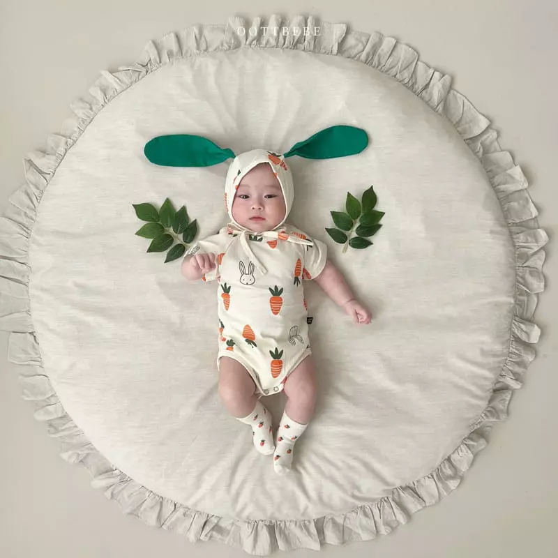 Oott Bebe - Korean Baby Fashion - #babyfever - Vegetable Short Sleeves Bodysuit with Bonnet - 5
