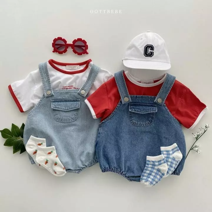 Oott Bebe - Korean Baby Fashion - #babyfever - Vivi Denim Dungarees Bodysuit - 5