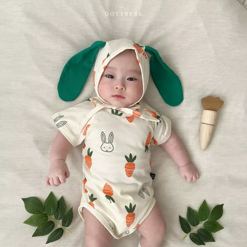 Oott Bebe - Korean Baby Fashion - #babygirlfashion - Vegetable Long Sleeves Bodysuit with Bonnet - 7