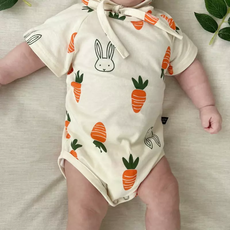 Oott Bebe - Korean Baby Fashion - #babylifestyle - Vegetable Long Sleeves Bodysuit with Bonnet - 8