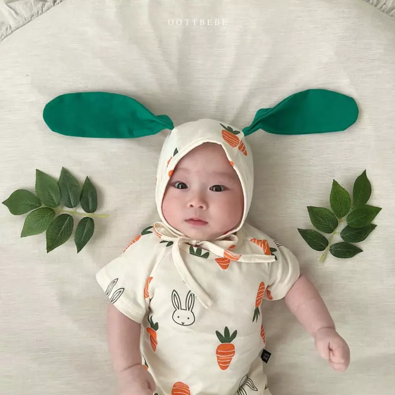 Oott Bebe - Korean Baby Fashion - #babyoninstagram - Vegetable Long Sleeves Bodysuit with Bonnet - 9