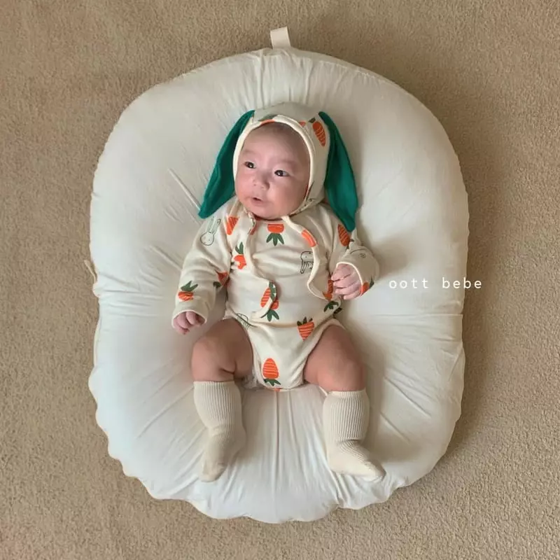 Oott Bebe - Korean Baby Fashion - #babyoutfit - Vegetable Long Sleeves Bodysuit with Bonnet - 12