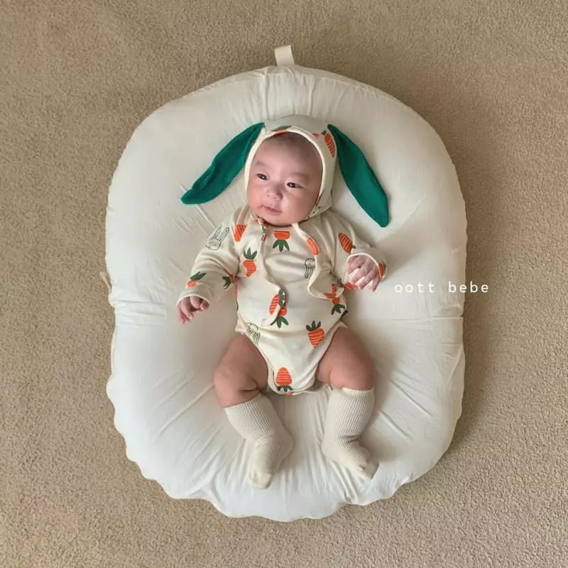 Oott Bebe - Korean Baby Fashion - #babyoutfit - Vegetable Short Sleeves Bodysuit with Bonnet - 11
