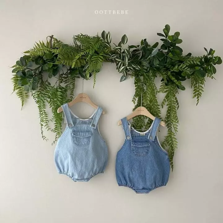 Oott Bebe - Korean Baby Fashion - #babyoutfit - Vivi Denim Dungarees Bodysuit - 10