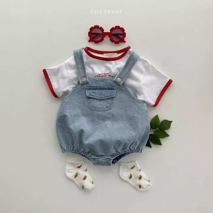 Oott Bebe - Korean Baby Fashion - #babyoutfit - Vivi Denim Dungarees Bodysuit - 11